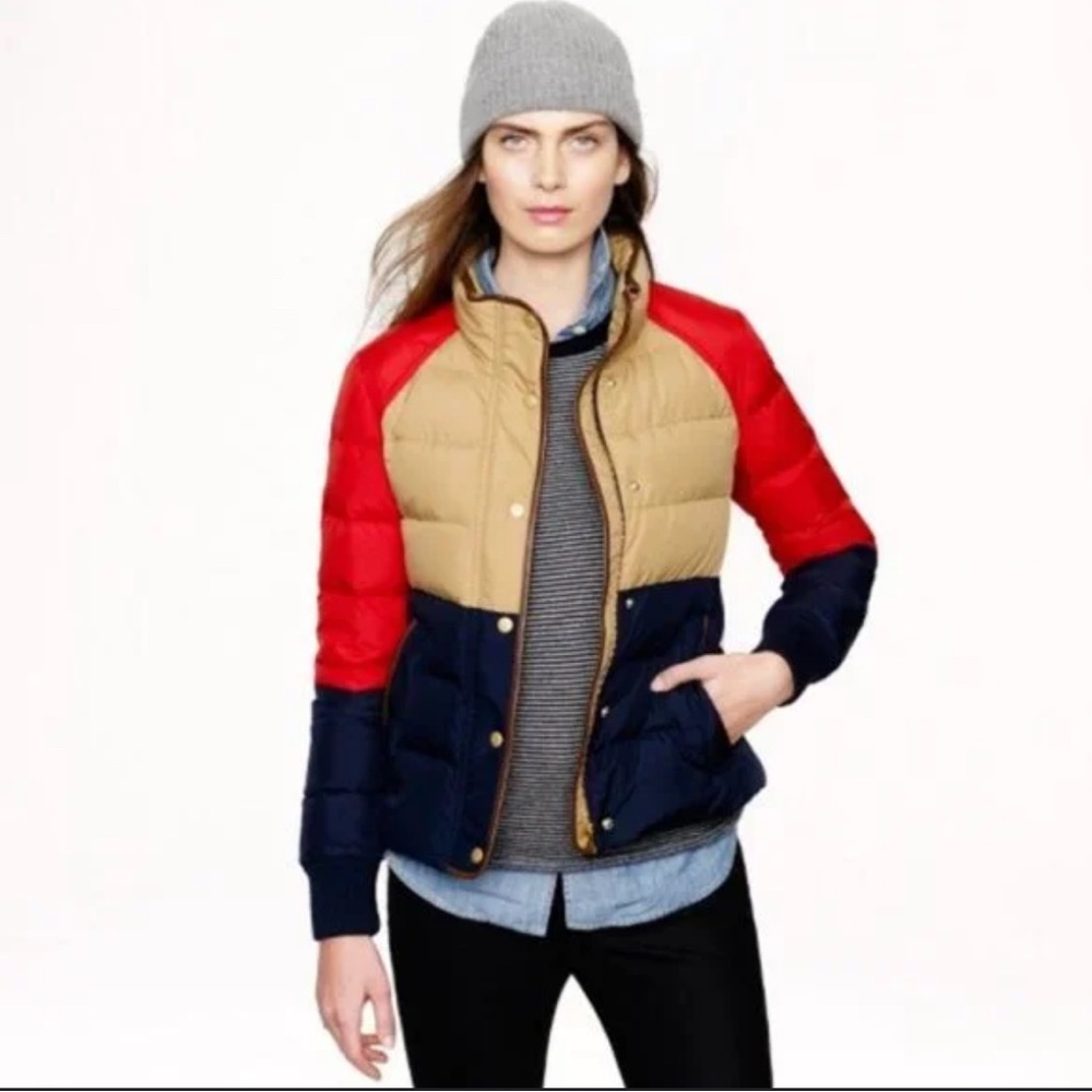 J. Crew Down Alpine Puffer Jacket, XS, Color Block